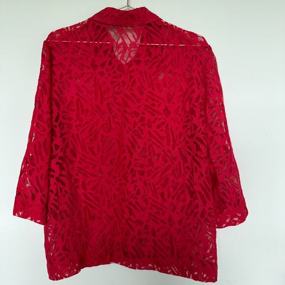 White Stag Shirt Women XL Red Sheer Romantic Coquette Vintage 90s Whimsical Vamp - Picture 6 of 6
